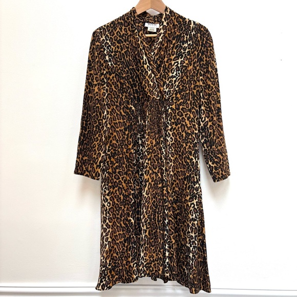 Rouie Vintage Leopard Print Silk A-Line Midi Dress Flowy Mobwife Medium - Picture 2 of 8